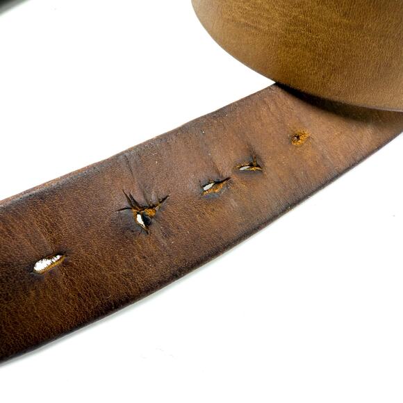 Vintage Distressed Brown Leather Belt 38 Silver Roller Buckle Worn Streetwear - Picture 3 of 10